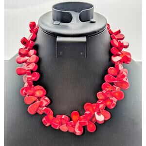 Chunky Red Coral Petal (Paddle) Bead 18" Necklace 156.68g